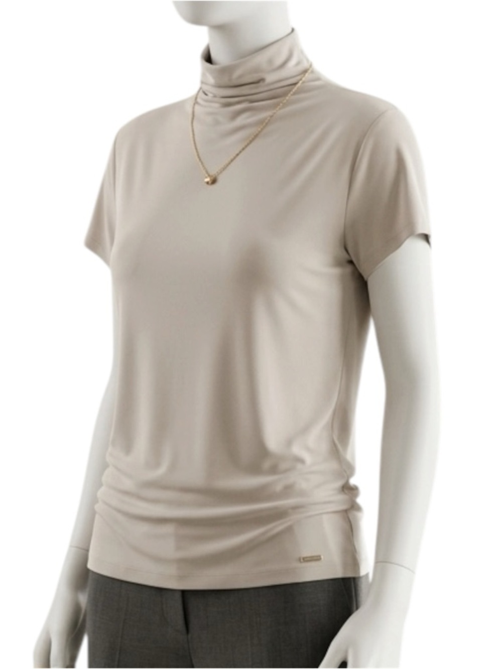 T Tahari Woman Beige Short Sleeve cowl neck top size Large